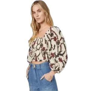 Joie Benison Smocked Long Sleeve Crop Top Size Small